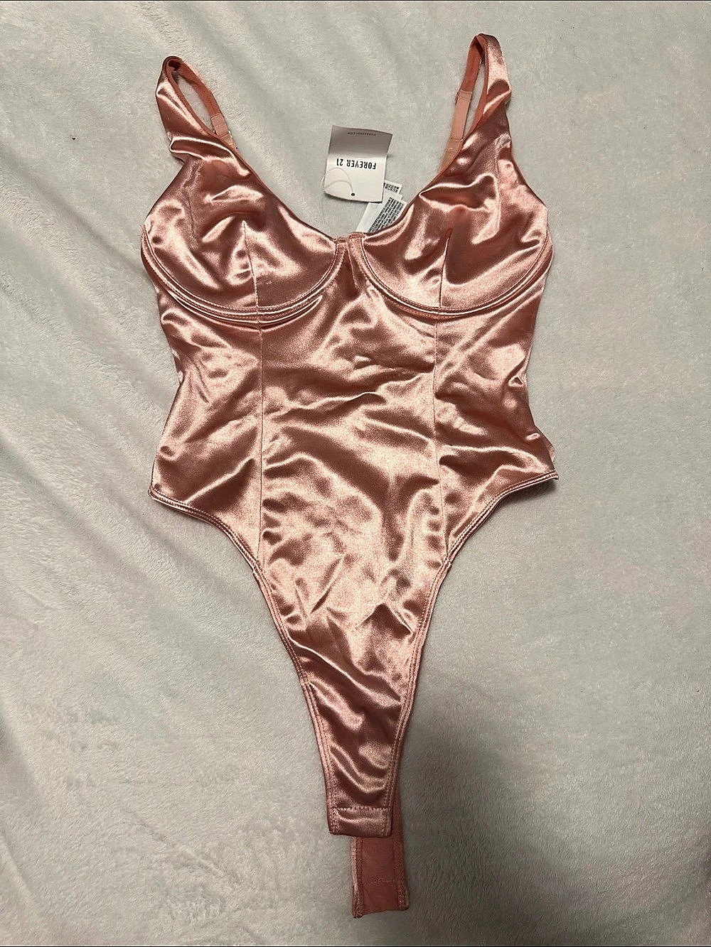 Forever 21 Peachy Cheeks Satin Bodysuit Pink Medium